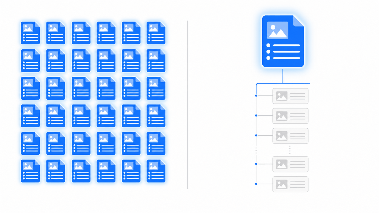 Two ways to give an agent 78 databases: 78 separate skills with every description always loaded, versus one router skill that loads references on demand.