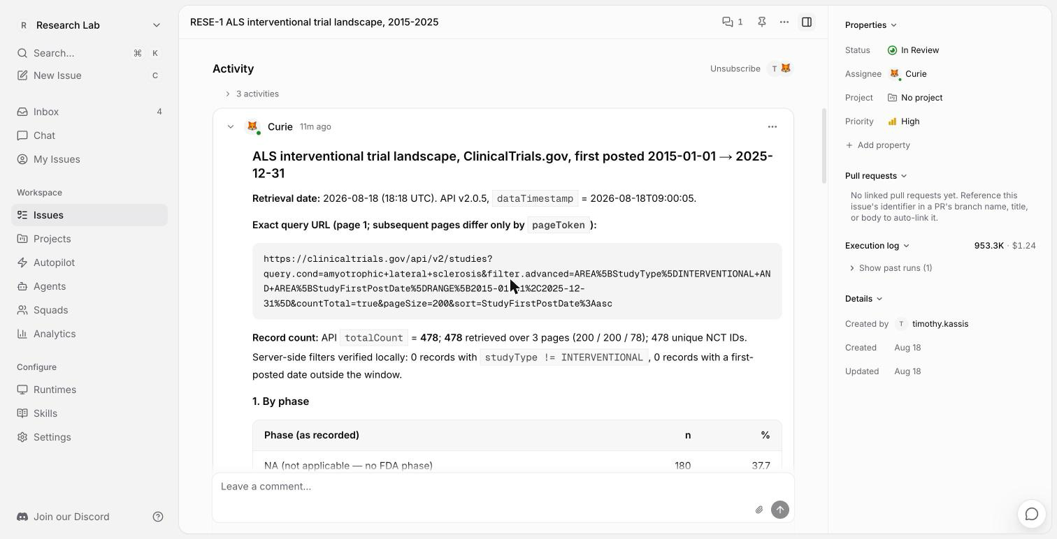 Agent report in Multica showing retrieval date, API version, dataTimestamp, the exact query URL, and record count reconciliation